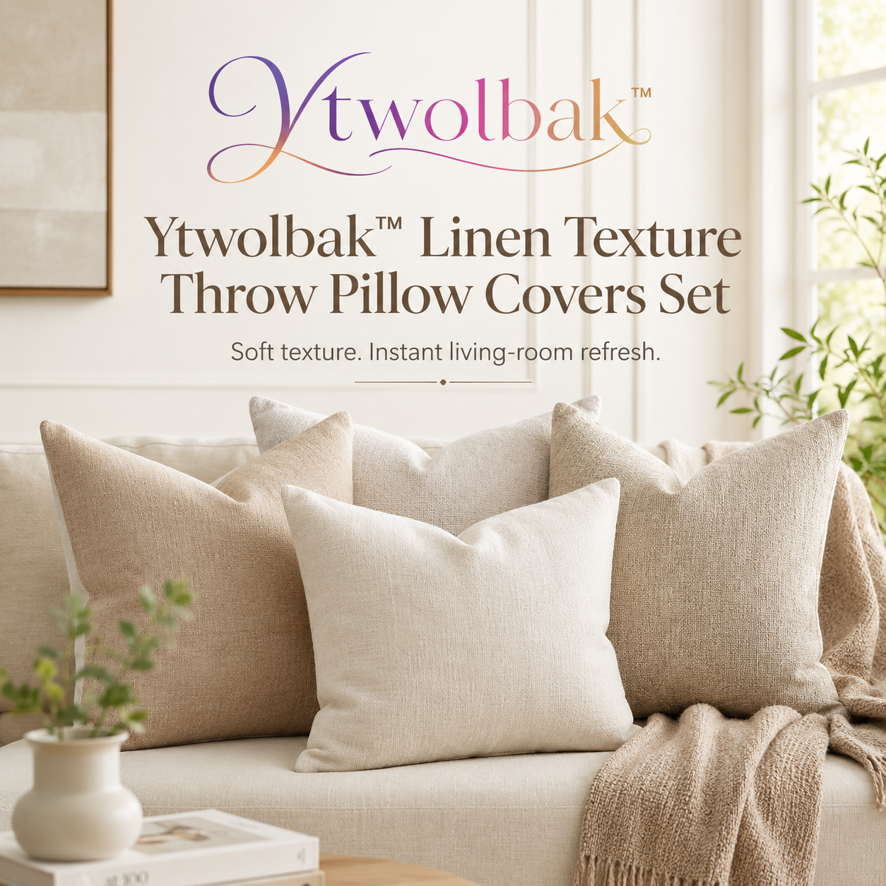 Ytwolbak™ Linen Texture Throw Pillow Covers Set