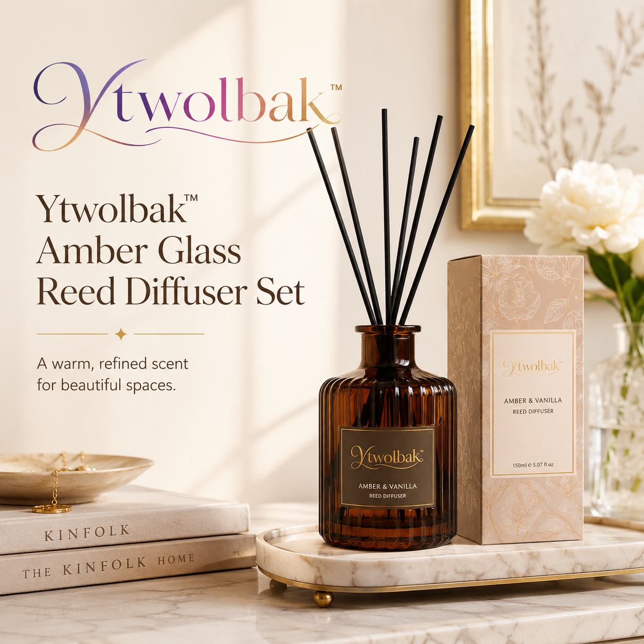 Ytwolbak™ Amber Glass Reed Diffuser Set