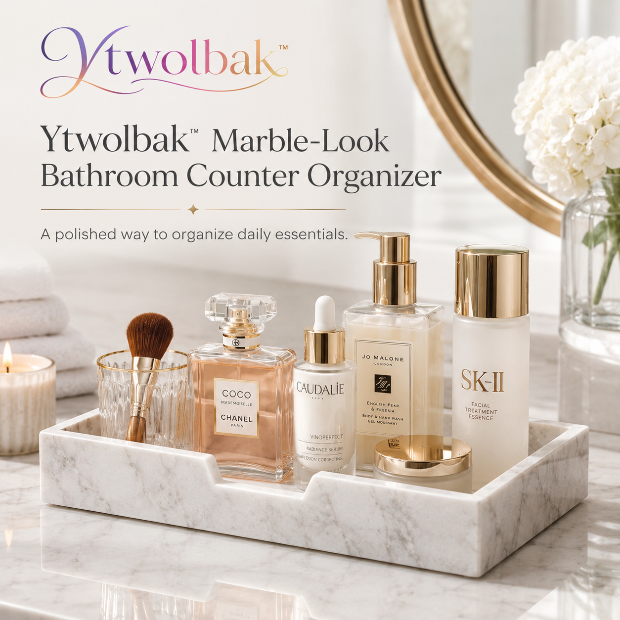 Ytwolbak™ Marble-Look Bathroom Counter Organizer