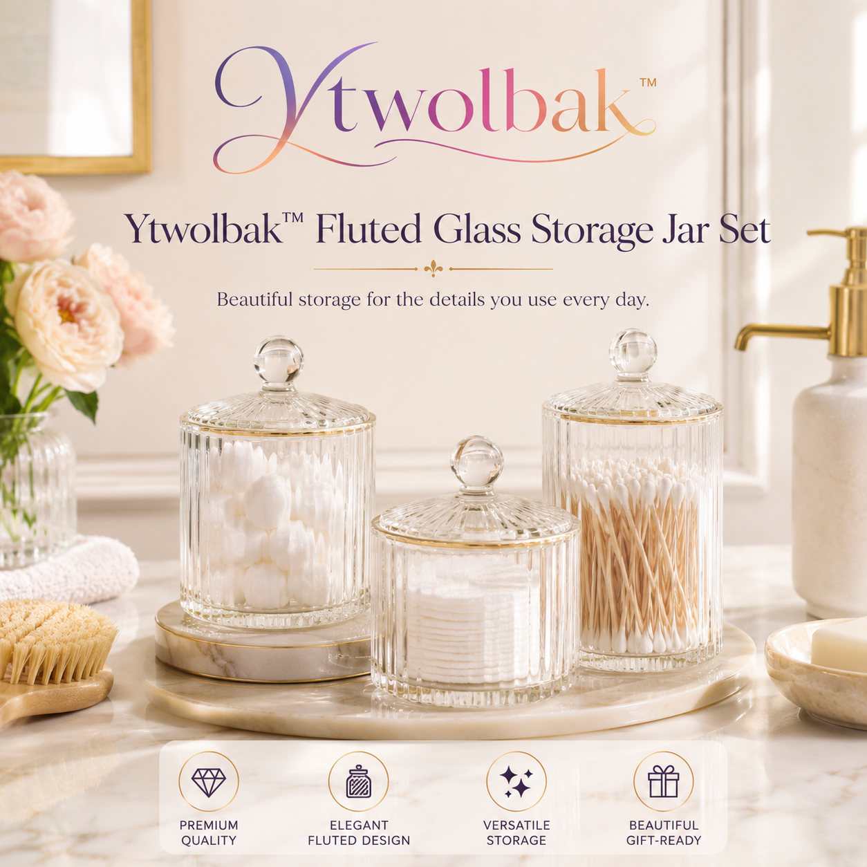 Ytwolbak™ Fluted Glass Storage Jar Set