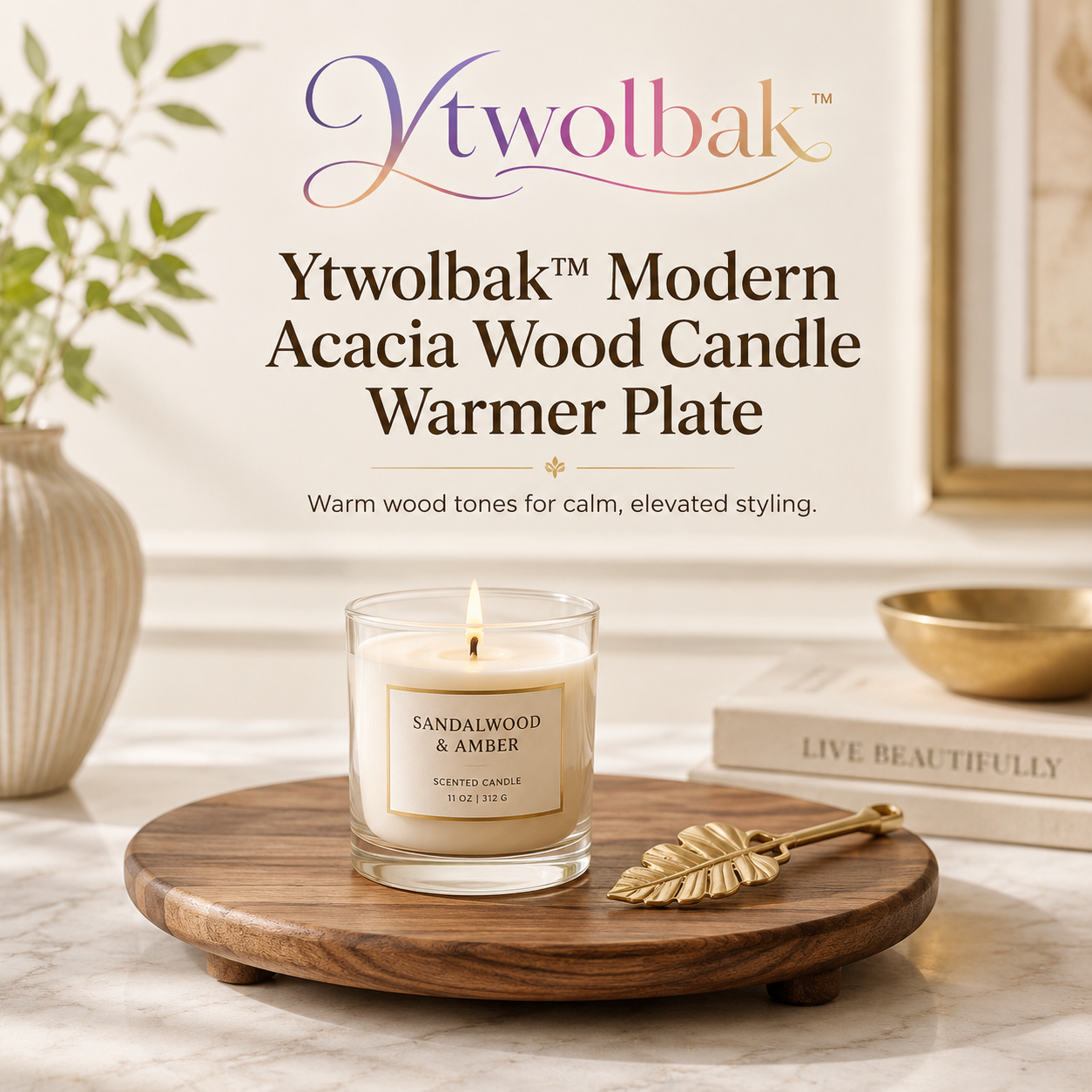 Ytwolbak™ Modern Acacia Wood Candle Warmer Plate